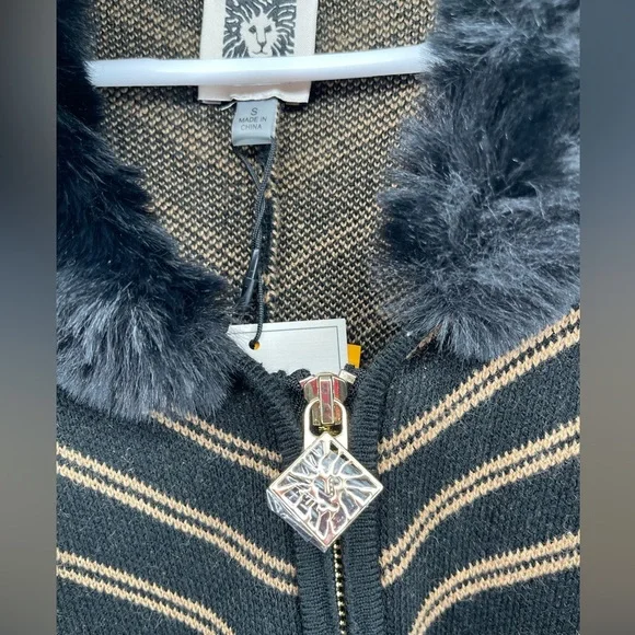 Anne Klein NWT Black Coffee Striped Women's Sweater Poncho Coat Oversized Sm - Picture 6 of 10